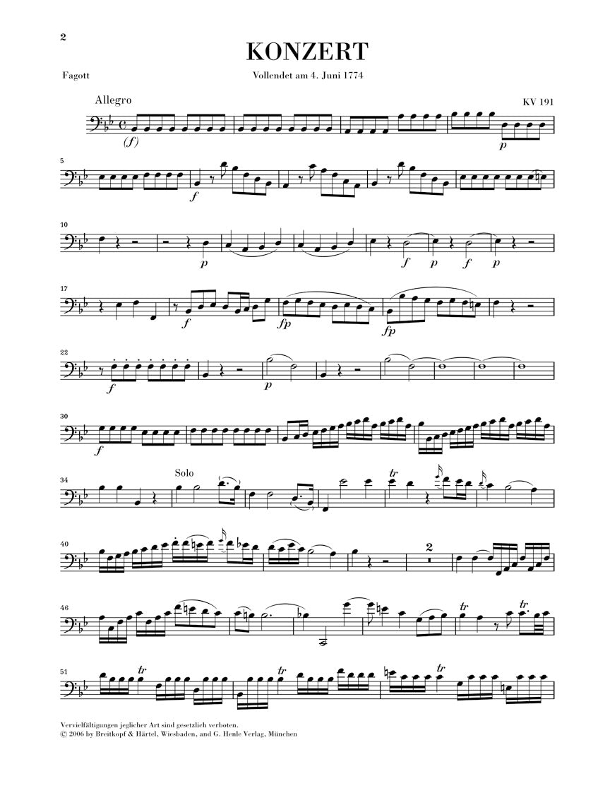 Mozart Bassoon Concerto in B-flat Major, K. 191 (Henle Edition)