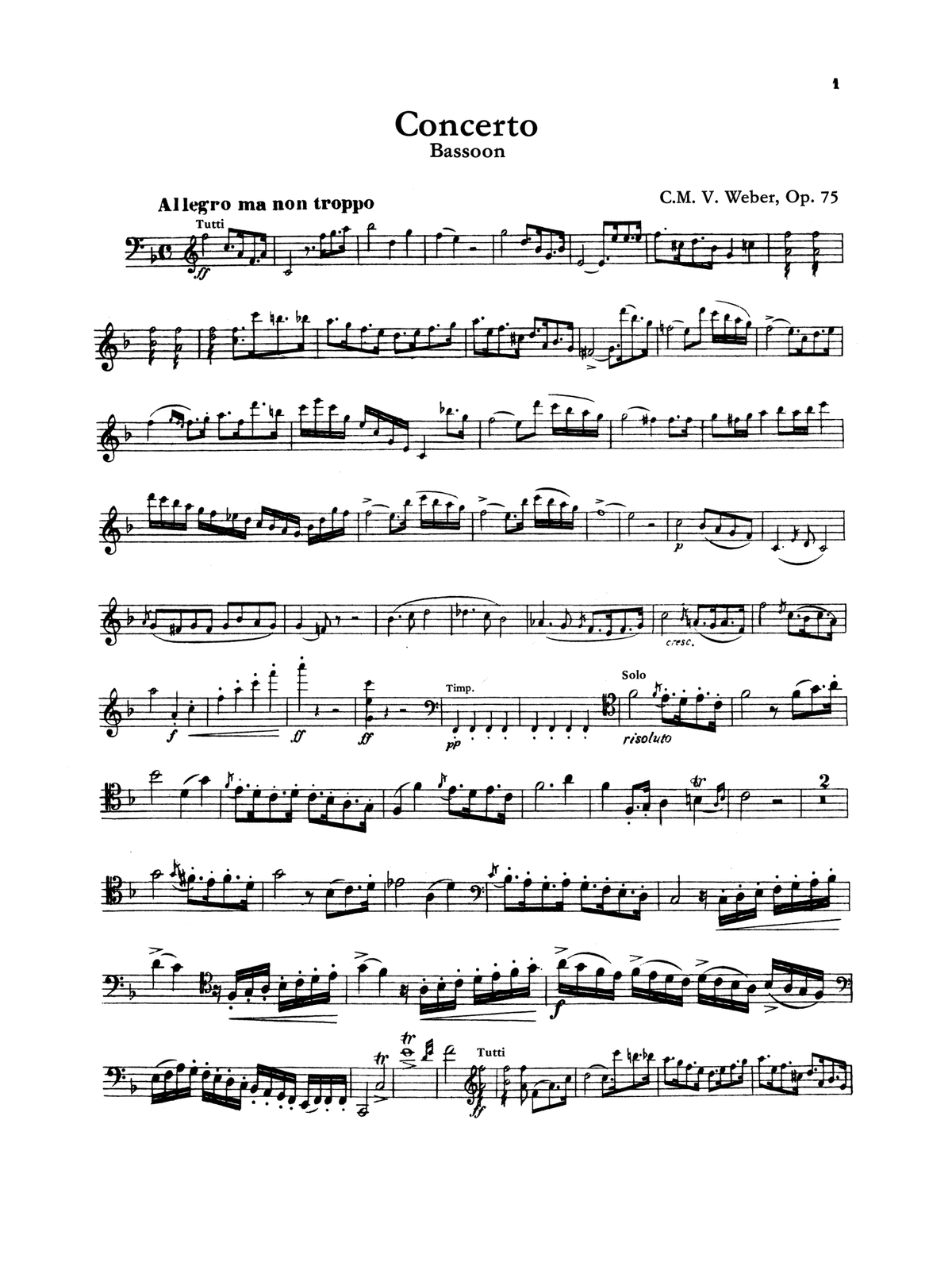 Weber Bassoon Concerto in F Major, Opus 75, Kalmus Edition Alfred