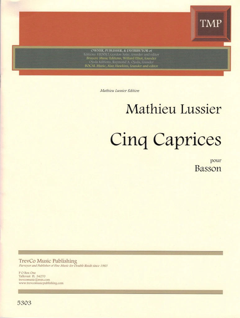 Lussier: Cinq Caprices for Unaccompanied Bassoon Trevco